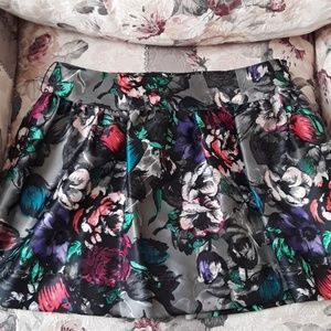 Gray Floral Mini Skirt